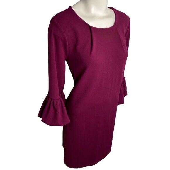 Nina Leonard Purple Magenta‎ Shift 3/4 Sleeve Dress Sz Medium - Picture 2 of 7